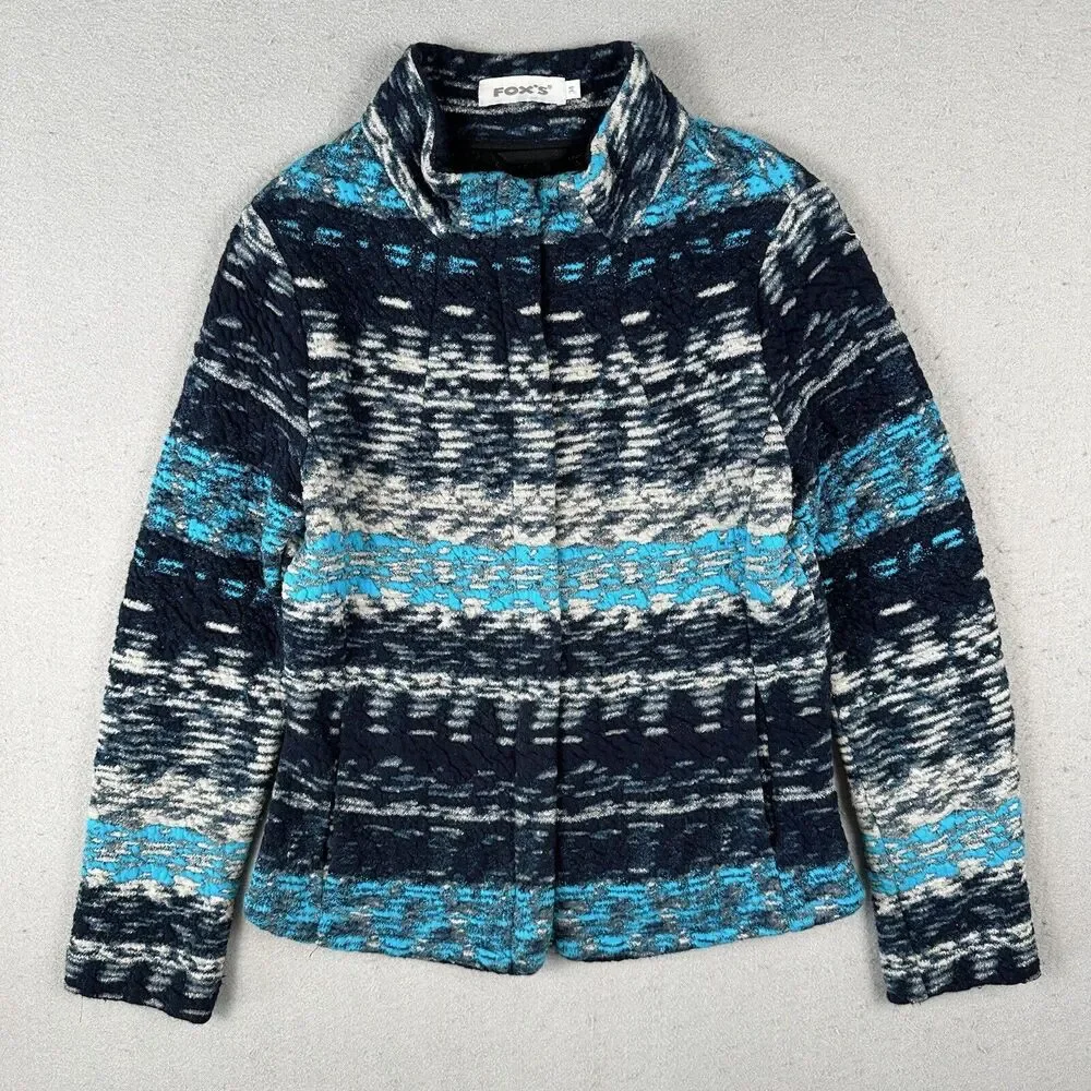 Fox’s Europe Knit Jacket Women’s 34 Blue Cotton‎ Art To Wear Long Sleeve Pockets